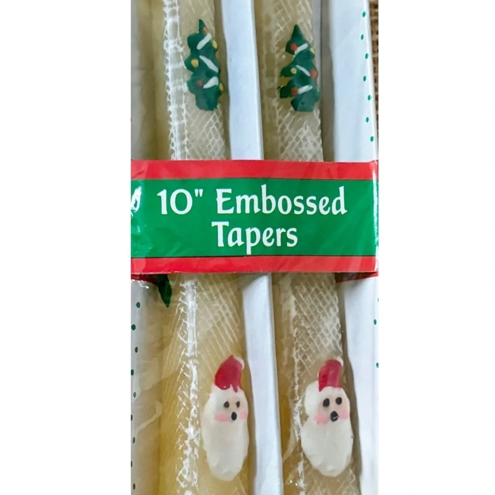 Vintage Robert Alan Embossed Taper Christmas Candles Santa & Tree Kitsch Holiday